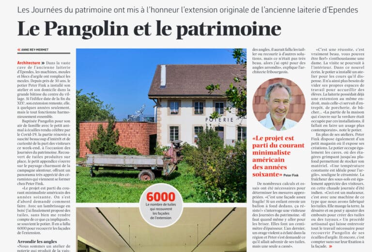 La Liberté 11.09.23 - Le Pangolin de la Poterie d'Ependes Potsfink - Journées du Patrimoine